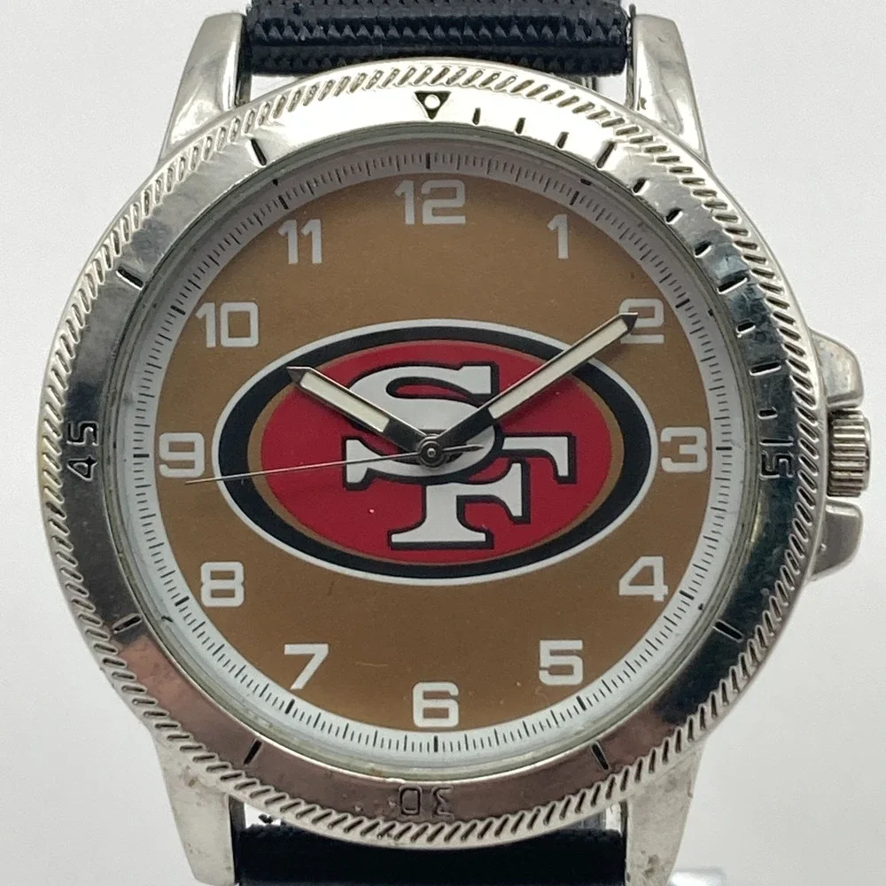 San Francisco 49ers Men's Watch NFL 44mm Silver Tone Logo Sparo Nylon Band 9